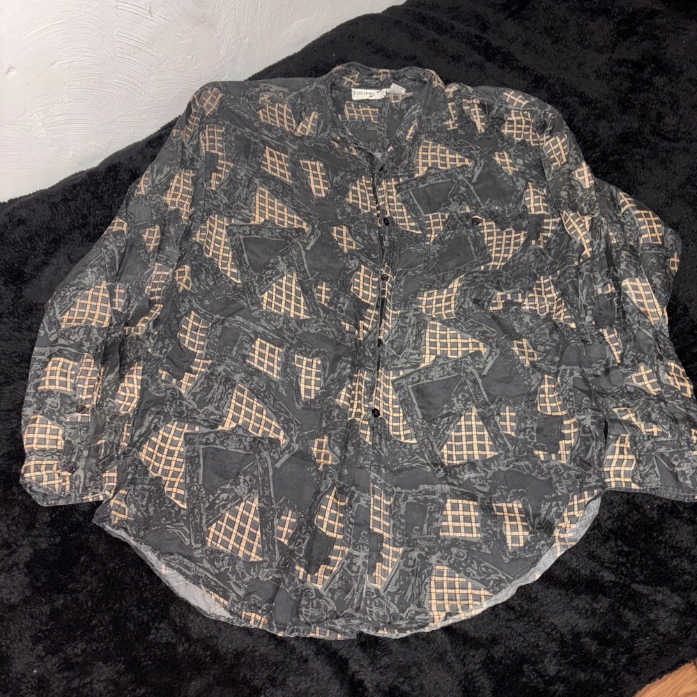 Thums‎ Up Vintage Silk Long Sleeve Shirt Patterned